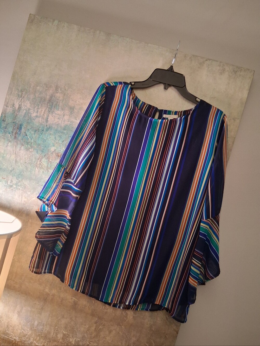 Cato Stripe Boho Hippie Bell Sleeve Blouse Large